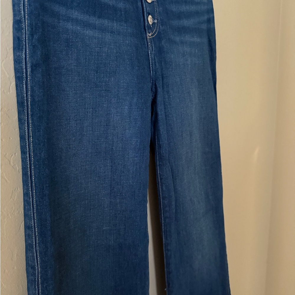 PAIGE Leenah Button-Front Wide Leg Jeans in Deep Indigo - Picture 4 of 10